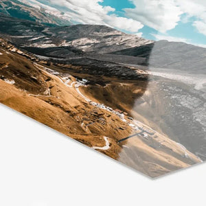 Glossy Fuji Crystal photo print of a vivid mountain landscape under blue sky