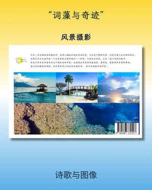 Landscape photography book cover with ocean views, tropical scenery, and poetic Chinese text