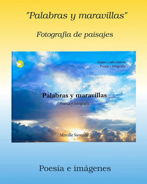 Landscape photography book cover with sunrise clouds, titled 'Palabras y maravillas'.