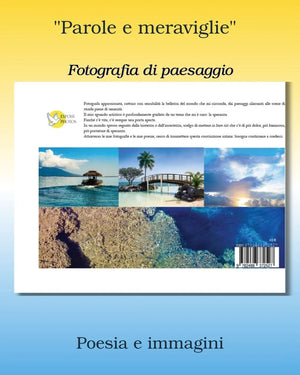 Landscape photography book cover with poetic text, tropical sea and nature images.
