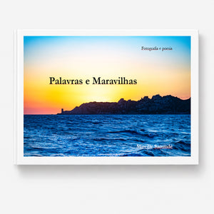 Photographic art book cover with tropical beach, palm trees, poetry and landscape photography theme