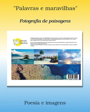 Scenic photography and poetry book cover with tropical landscapes, bridges, and ocean views.