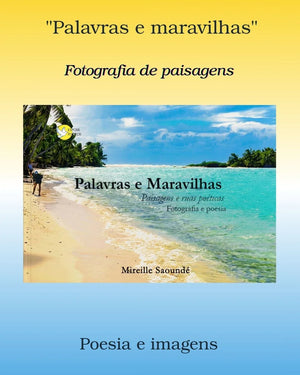 Photographic art book cover with tropical beach, palm trees, poetry and landscape photography theme