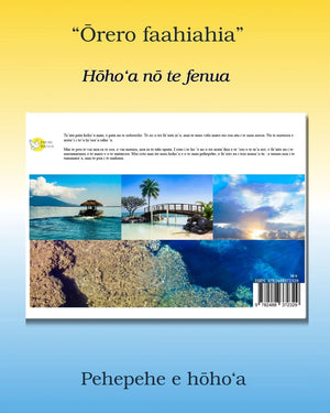 Collage of Tahiti landscapes and ocean views with tropical huts and bridge, poetic Polynesian text.