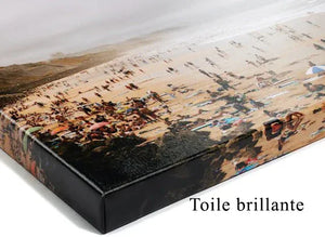 Glossy canvas art print showing a crowded beach scene with detailed finishes