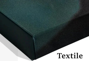 Close-up of a stretched textile canvas corner with fine textured surface, art print detail